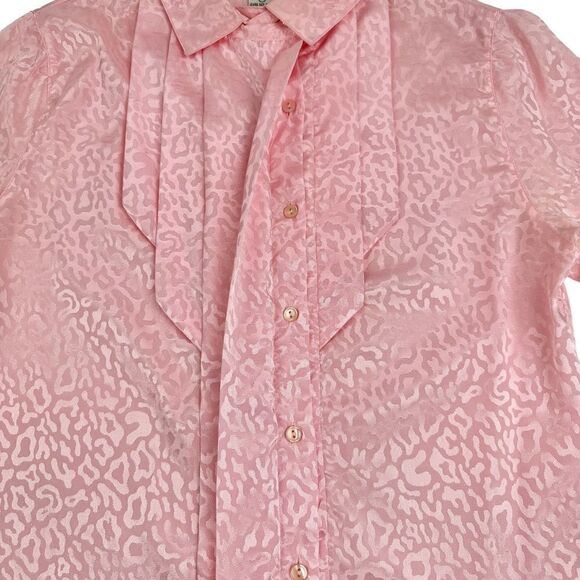 Vintage 1980s Pink Leopard Pleated Bohemian Secretary Blouse by Nicola Size 6 - Picture 2 of 5